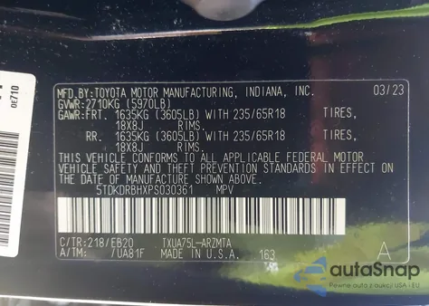 2023 Toyota Highlander Xle from USA, damaged, VIN 5TDKDRBHXPS030361